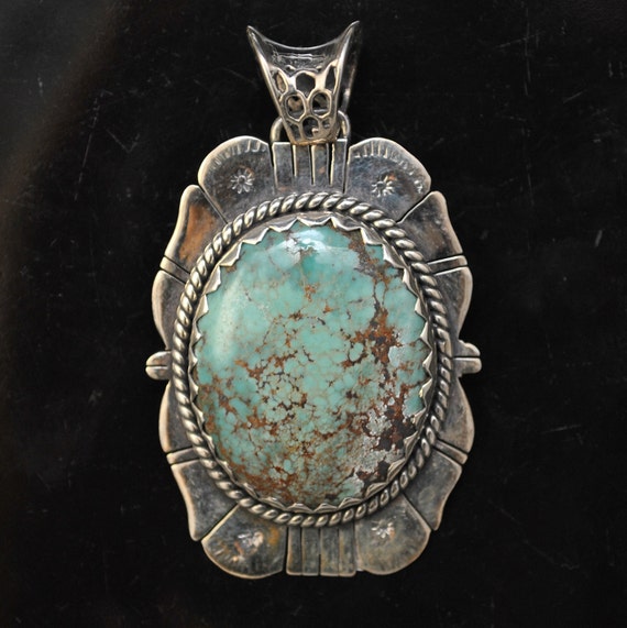 Sterling Silver Tibetan Turquoise Pendant Native American Style #9879