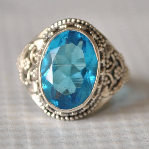 Sterling Silver Blue Topaz Ring Sz 6 #9779