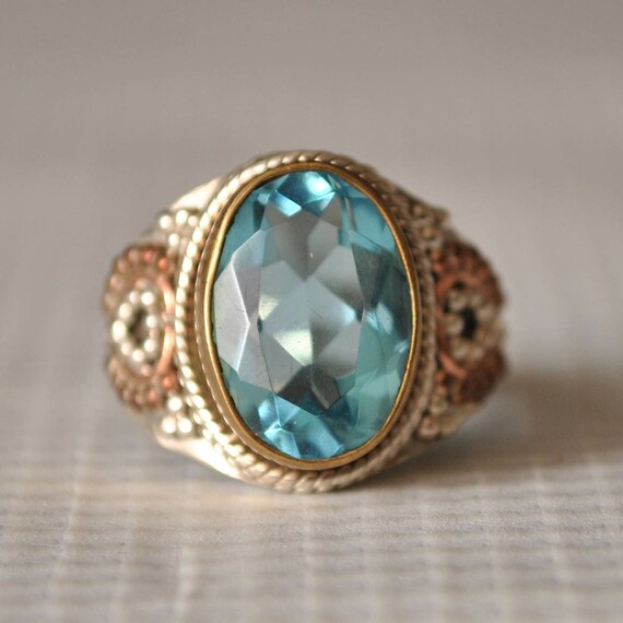 Sterling Silver Art Deco Aquamarine Ring Sz 7.25 #9849