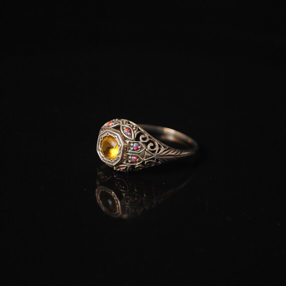 Sterling Silver Citrine Opal Art Nouveau Ring Sz 9 #10331