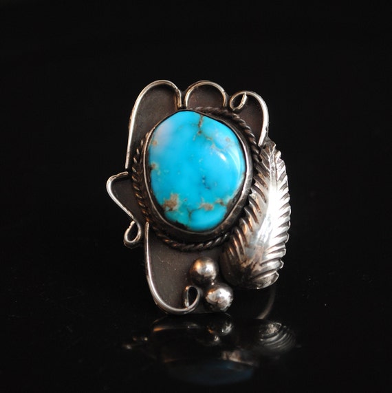 Sterling Silver Native American Navajo Turquoise Ring Sz 7 #13739
