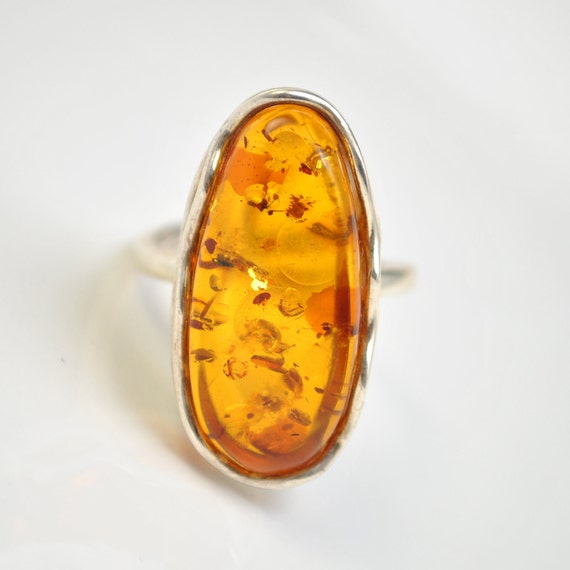 Sterling Silver Honey Amber Adjustable Ring #10439