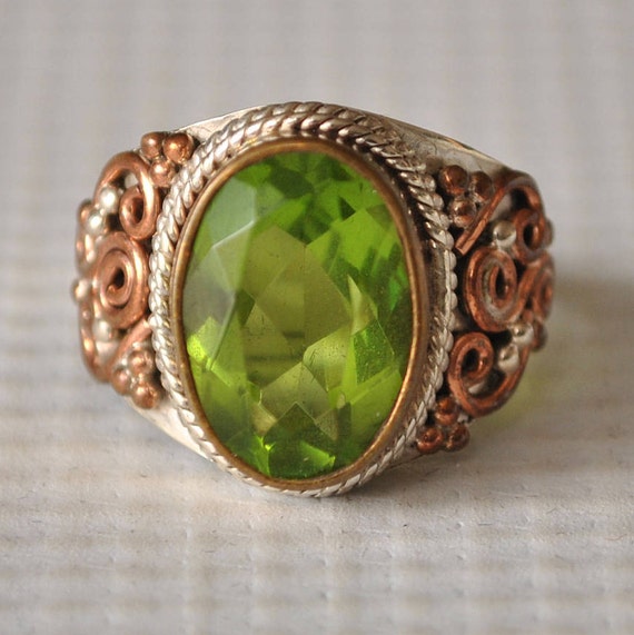 Sterling Silver Green Amethyst Victorian Ring Sz 7 #9781