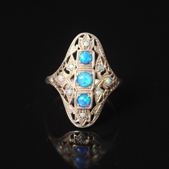 Sterling Silver Blue Fire Opal Ring Sz 7 6880
