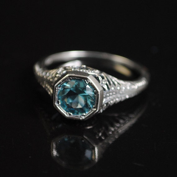 Sterling Silver Aquamarine Victorian Ring Sz 7 #11657