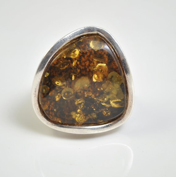 Sterling Silver Green Amber Adjustable Ring #9310
