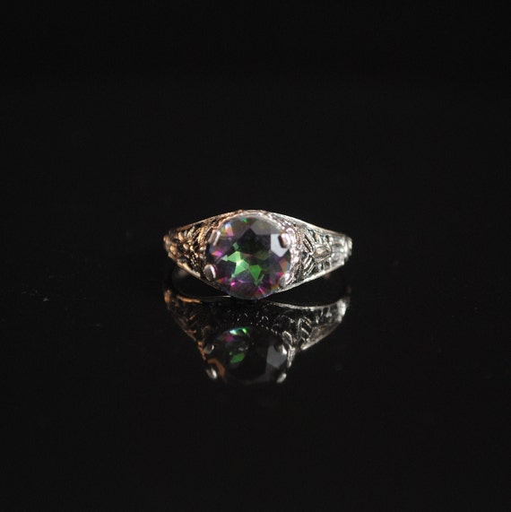 Sterling Silver Rainbow Topaz Art Deco Ring Sz 6 #13301
