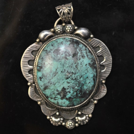 Sterling Silver Tibetan Turquoise Pendant Native American Style #9889