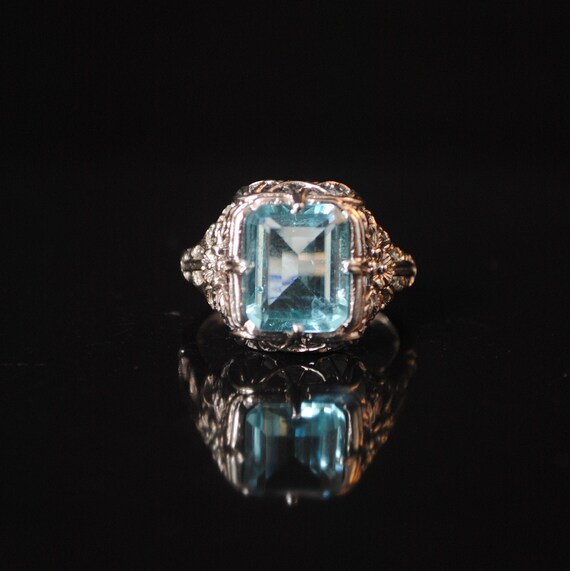 Sterling Silver Aquamarine Art Nouveau Ring Sz 6 #13330