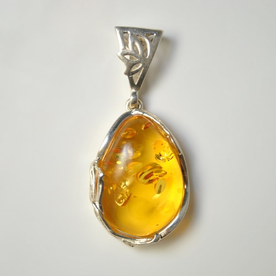 Sterling Silver Honey Amber Pendant #10468