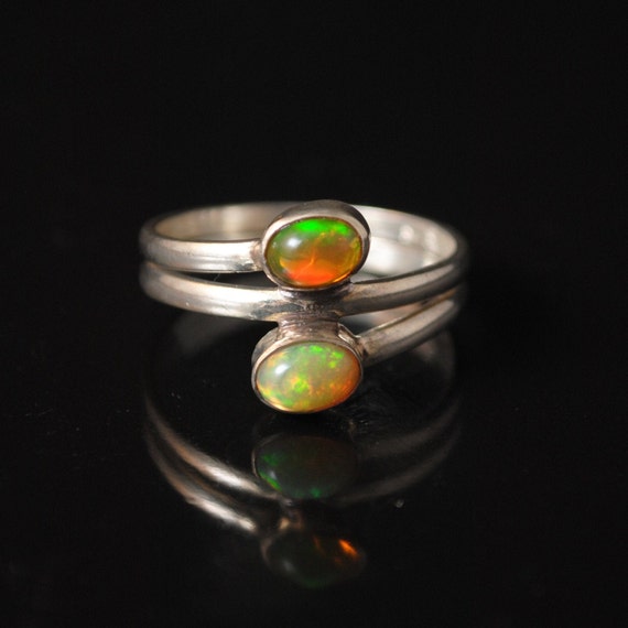 Sterling Silver 2 Stone Ethiopian Opal Ring Sz 8.5 #11211
