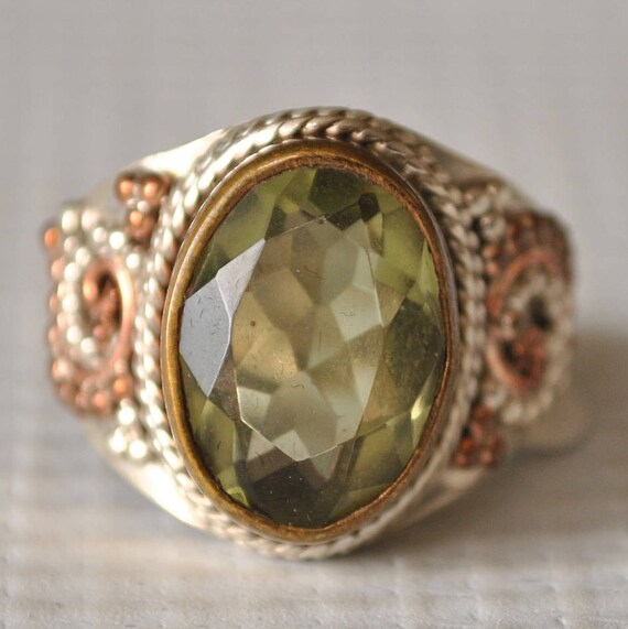 Sterling Silver Peridot Victorian Ring Sz 7.75 #9788