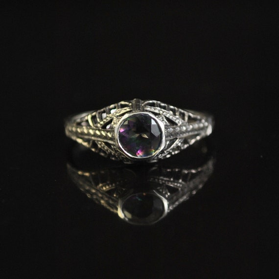 Sterling Silver Rainbow Topaz Victorian Ring Sz 7 #11436