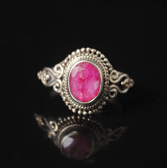 Sterling Silver Ruby Oval Art Deco Ring Sz 7.5 #13180