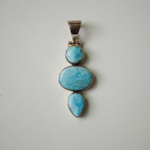 Sterling Silver Larimar 3 Stone Pendant #10702