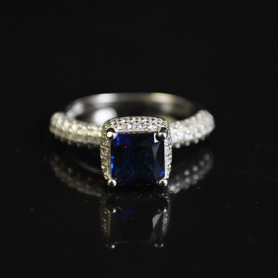 Sterling Silver Blue Sapphire White Topaz Ring Sz 6 #11474