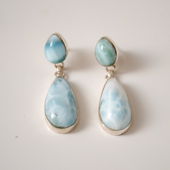 Sterling Silver Larimar 2 Stone Teardrop Earrings #11865
