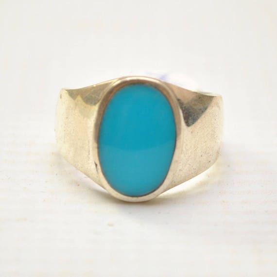 Arizona Blue Turquoise Oval Stone in Plain Sterling Silver Ring Sz 11 #8732