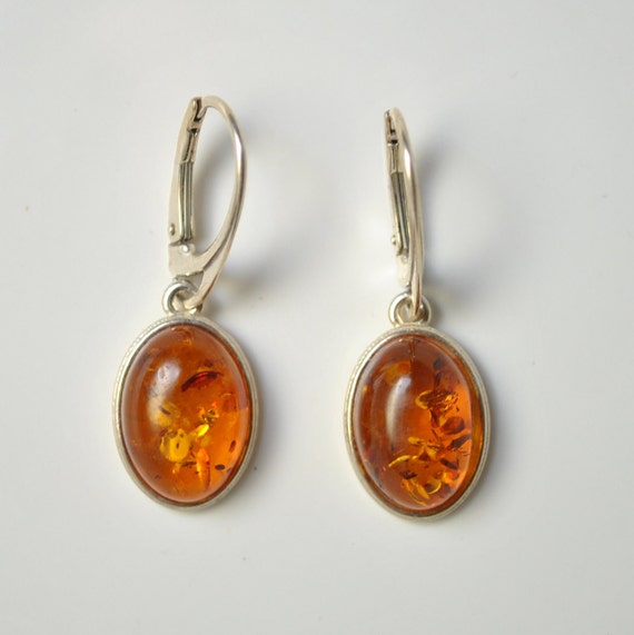 Sterling Silver Honey Amber Lever Back Earrings #10483