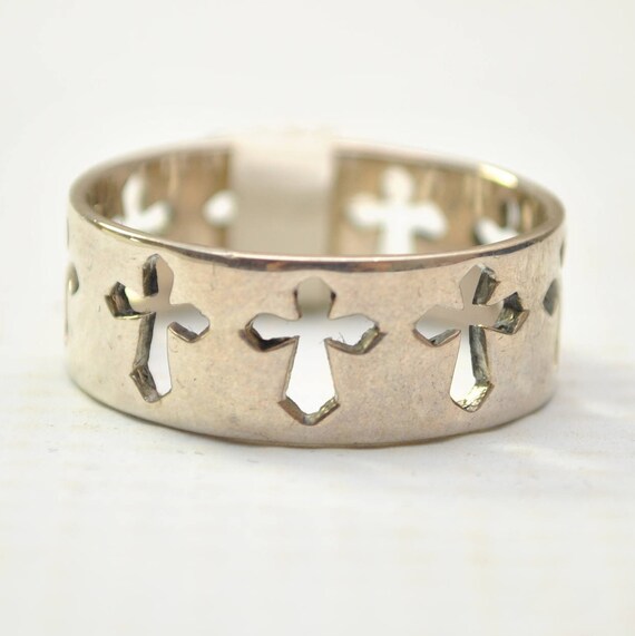 Crosses in Plain Sterling Silver Eternity Ring Sz 12 #7871
