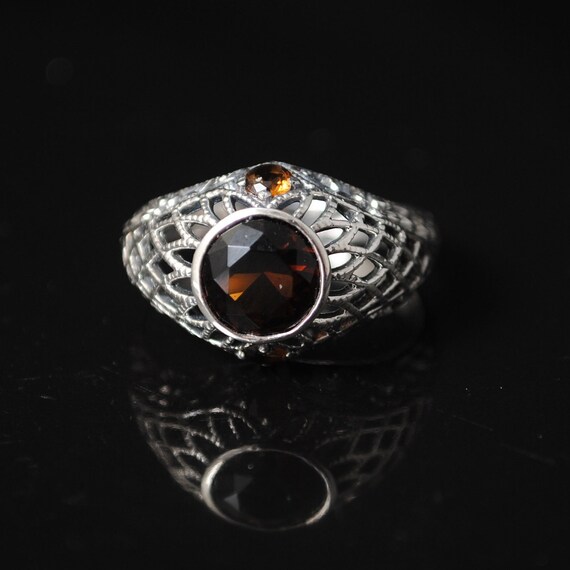Sterling Silver Smoky Topaz Art Nouveau Ring Sz 8 #11501