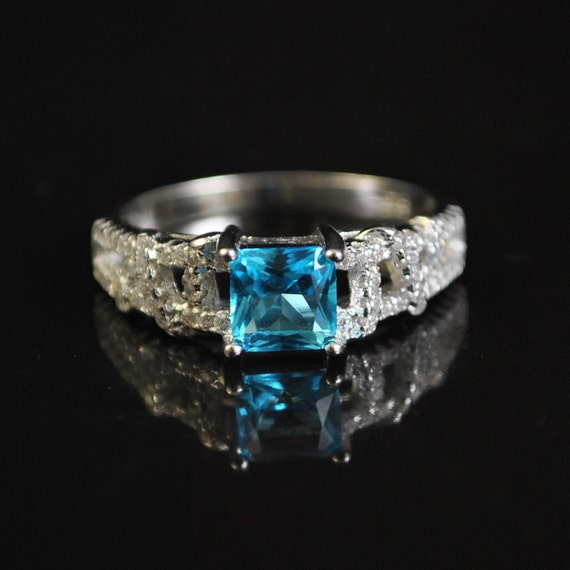 Sterling Silver Aquamarine White Topaz Ring Sz 9 #11435