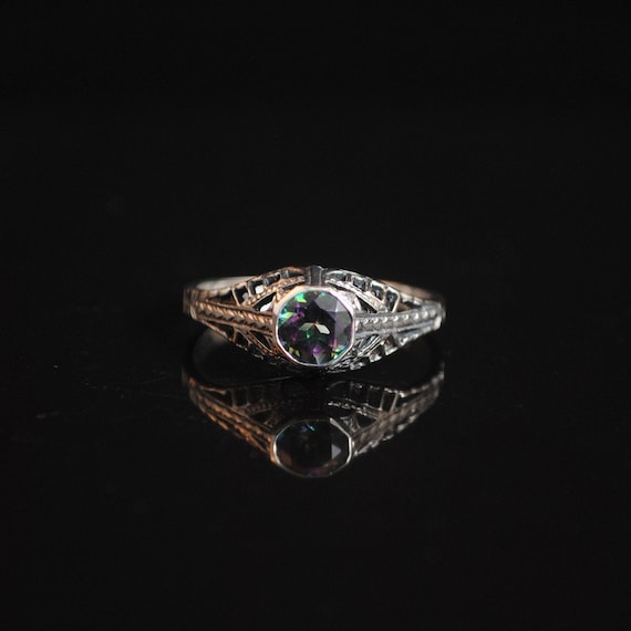 Sterling Silver Rainbow Topaz Victorian Ring Sz 9 #13300
