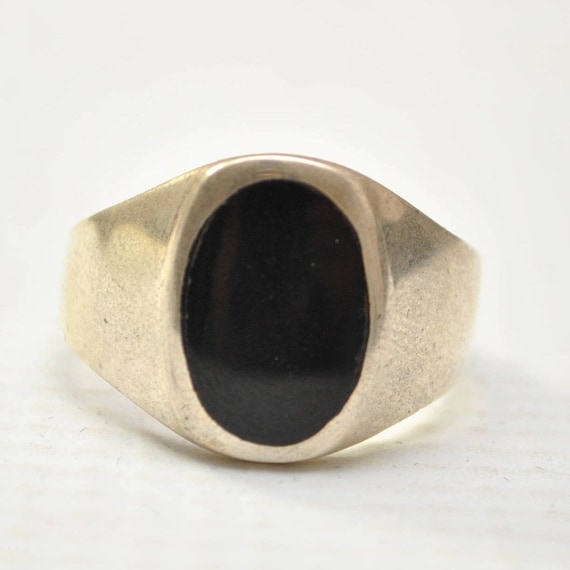 Onyx Small Oval Stone in Plain Sterling Silver Ring Sz 12 #8783