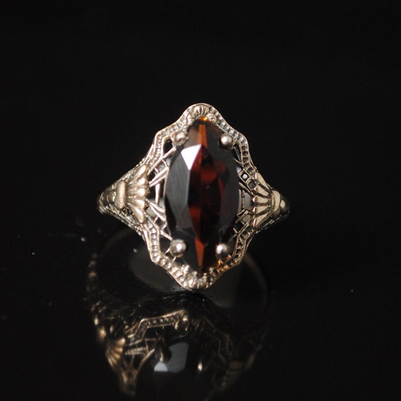 Sterling Silver Fire Garnet Art Nouveau Ring Sz 7 #12344