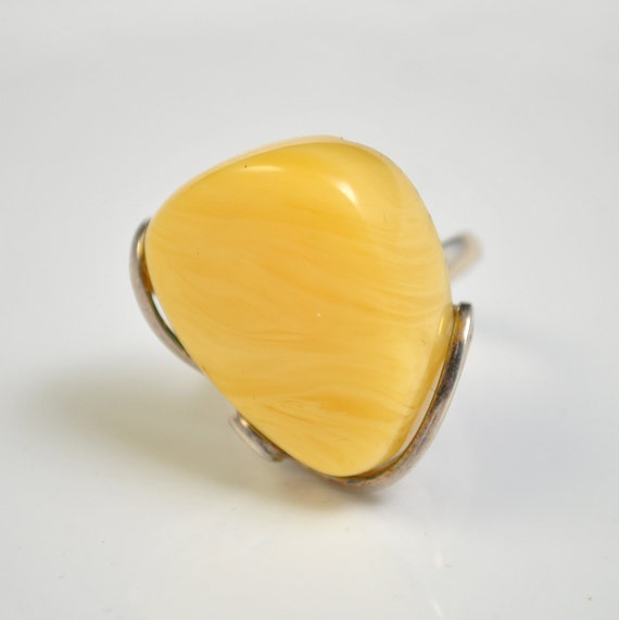Sterling Silver Butterscotch Amber Ajustable Ring #10436