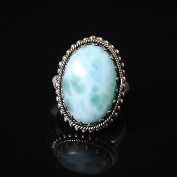 Sterling Silver Larimar Fancy Edge Ring Sz 8 #11137