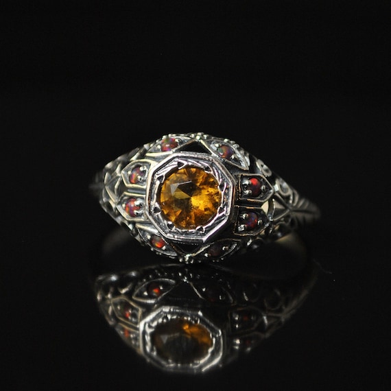 Sterling Silver Citrine Opal Art Nouveau Ring Sz 9 #10331