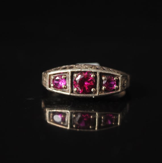 Sterling Silver Ruby Victorian Art Deco Ring Sz 7 #12264