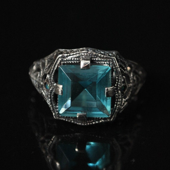 Sterling Silver Aquamarine Opal Art Deco Ring Sz 8 #10132