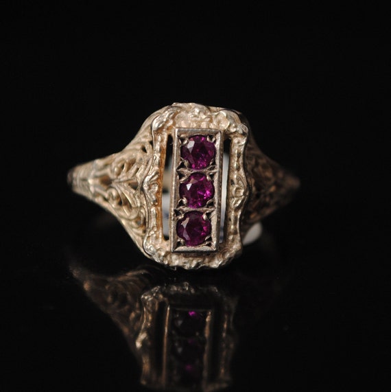 Sterling Silver Antique Style Ruby Victorian Ring Sz 8 #8483
