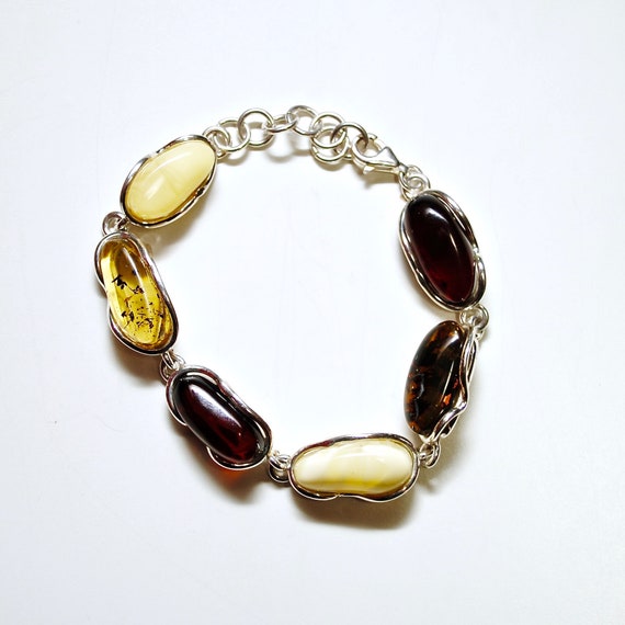 Sterling Silver Multi Color Amber Bracelet #10793