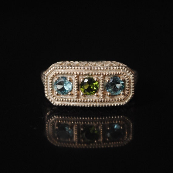 Sterling Silver Aquamarine Peridot Edwardian Ring Sz 6 #8442