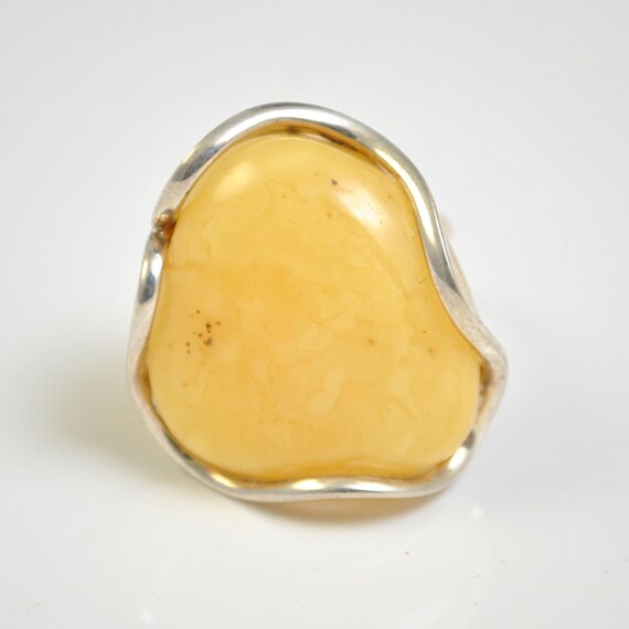 Sterling Silver Butterscotch Amber Ajustable Ring #10434