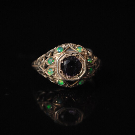 Sterling Silver Amethyst Opal Edwardian Ring Sz 6 #8394