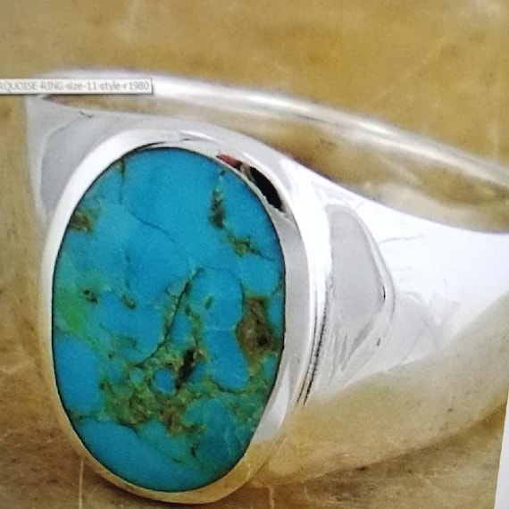 Arizona Turquoise Oval Stone in Plain Sterling Silver Ring Sz 10 #8717
