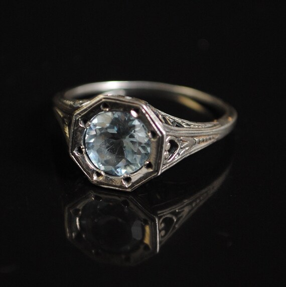 Sterling Silver Aquamarine Art Nouveau Ring Sz 8 #11688