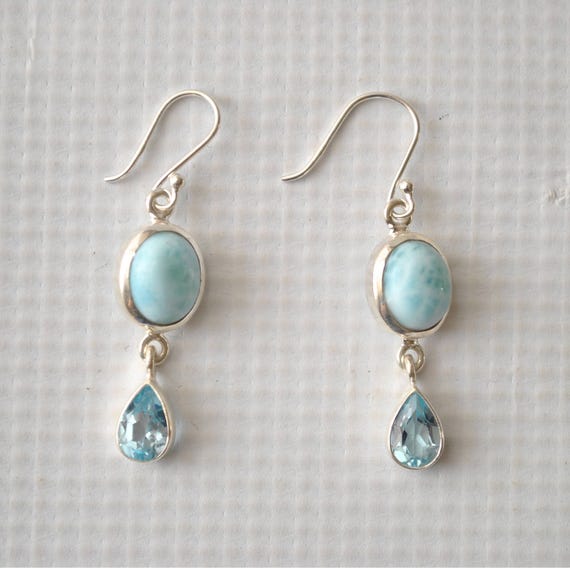 Sterling Silver Larimar Topaz Oval Earrings #9191