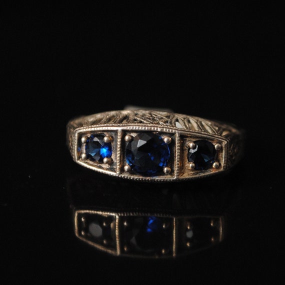 Sterling Silver Sapphire Art Deco Ring Sz 6 #8535
