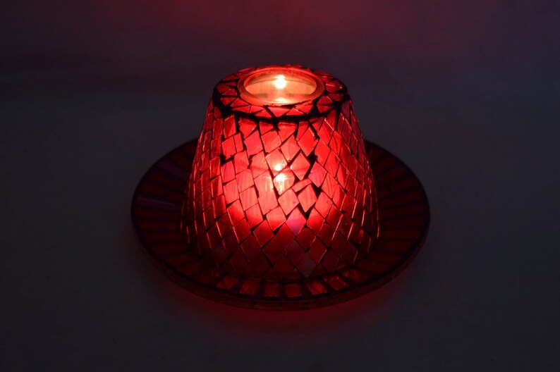 Mosaic Candle Holder Red Glass Tile Hand Crafted Vintage Etsy