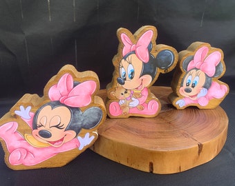 Baby Minnie Magic Handmade Set of 8 Wooden Baby Minnie Mouse  Baby Shower Centerpieces