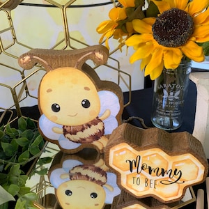 Sweet As Can Bee! Set of 6 Wooden Baby Bees, 2 Bee Hives, 4 Flowers and 2 Signs ready for your Baby Decor, Shower or Birthday Centerpiece!