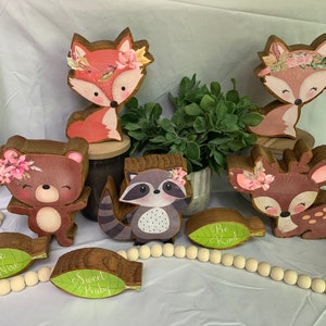 Flowery Woodland Animal Centerpiece, Set of 5 Pieces for your Nursery, Baby Shower or Baby Birthday