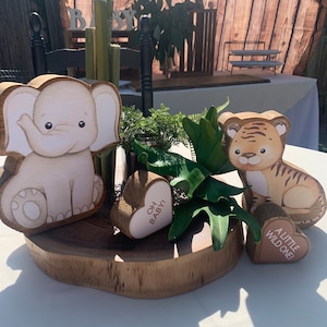 Roaring Adventure: Handmade Wooden Jungle Safari Centerpieces for Baby Showers and 1st Birthdays Tiger Elephant Monkey Lion Giraffe & Zebra