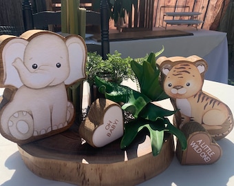 Jungle Safari  Wooden Centerpieces for Baby Showers and 1st Birthdays Handmade Tiger Elephant Monkey Lion Giraffe & Zebra..Roaring Adventure