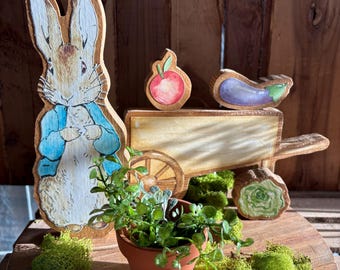 Handmade Wooden Double-Sided Peter Rabbit Centerpiece